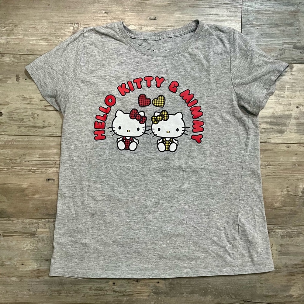 🎀 Hello Kitty & Mimmy Shirt Small Sanrio Tee Club Graphic Gray Kawaii Y2K